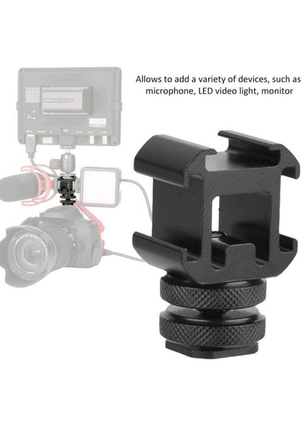Dslr ve Aynasız Makineler Için 3 Hotshoe Bağlantılı Işık Flaş LED Ekran Mikrofon Bağlantı Adaptörü