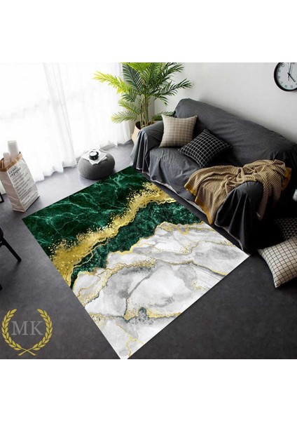 Meka Home Zümrüt Mermer Model Kadife Lastikli Halı Örtüsü