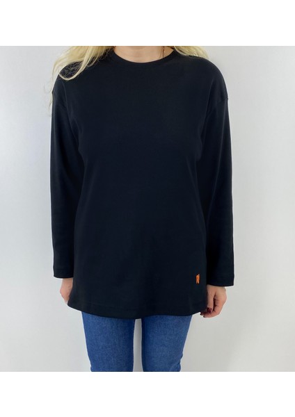 Siyah Bisiklet Yaka Uzun Kollu Tişört modelleri