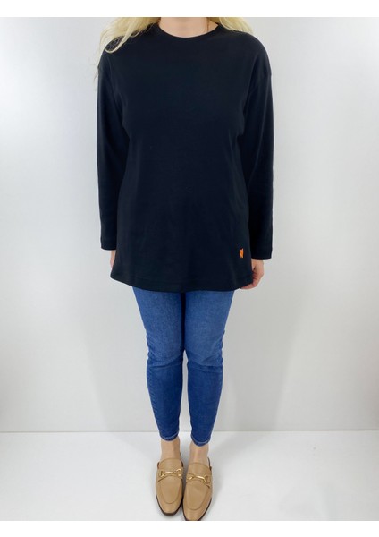 Siyah Bisiklet Yaka Uzun Kollu Tişört fırsatları