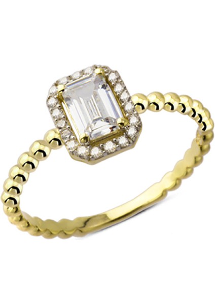 14 Ayar Altın Beyaz Baget Taşlı Yüzük YZK108B