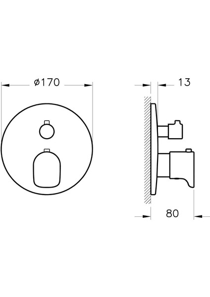 Root Round A42694 Ankastre Termostatik Banyo Bataryası, Sıva Üstü Grubu, Krom