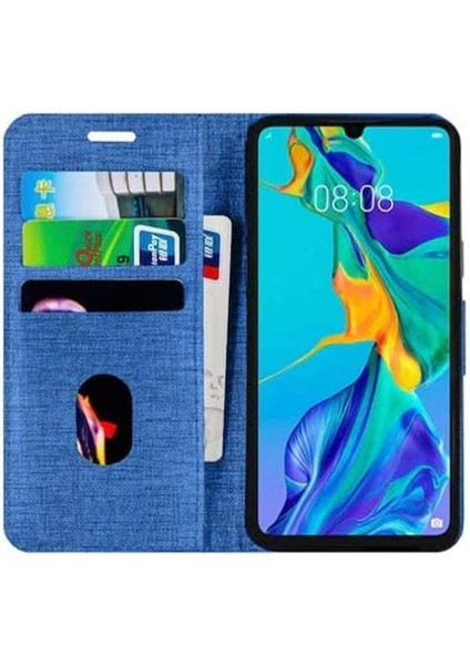 Huawei Y6 2019 Kumaş Kılıf Kredi Kartı Para Bölmeli Standlı Cüzdan Kılıf