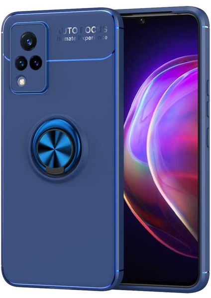 Vivo V21 Kılıf Ultra Korumalı Yüzüklü Manyetik Ravel Silikon + Tam Kaplayan 6d Nano Ekran Koruyucu
