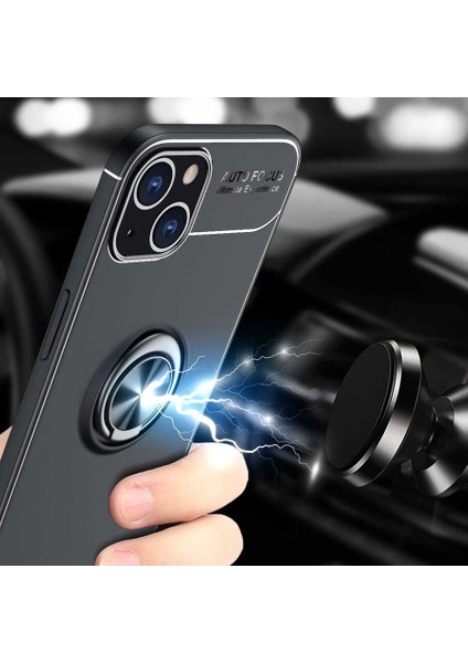 Apple Iphone 13 Mini Kılıf Ultra Korumalı Yüzüklü Manyetik Ravel Silikon + Tam Kaplayan 6d Nano Ekran Koruyucu