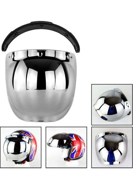 Motosiklet Kabarcık Visor Flip Up Yüz Kalkan Lens Cam Toz Geçirmez Gümüş fiyatları