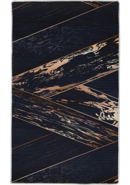 Siyah Gold Saçaksız Dijital Halı Kaymaz Yıkanabilir İskandinav Yolluk 180 x 450 cm.