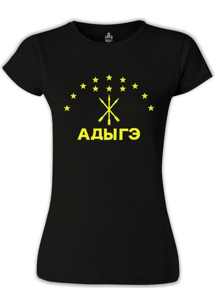 LordT-Shirt T-Shirt Adige Bayrağı- Kafkasya Çerkes Siyah Bayan Tshirt