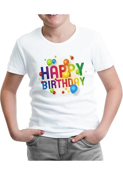LordT-Shirt Happy Birthday Beyaz Çocuk Tshirt