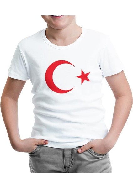 LordT-Shirt T-Shirt Türk Bayrağı - Ay Yıldız Beyaz Çocuk Tshirt