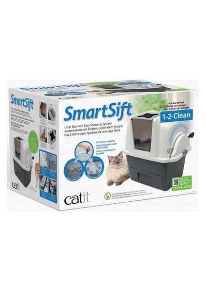 Smart Sift Otomatik Kedi Tuvalet Kabı Gri Beyaz 66X48X63