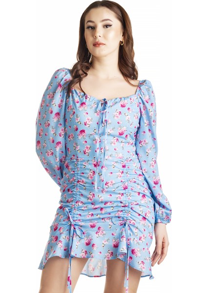 Çiçekli Volanlı Jessica Elbise Bebe Mavisi - Yaz Serisi fiyatları
