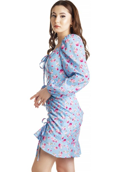 Çiçekli Volanlı Jessica Elbise Bebe Mavisi - Yaz Serisi modelleri