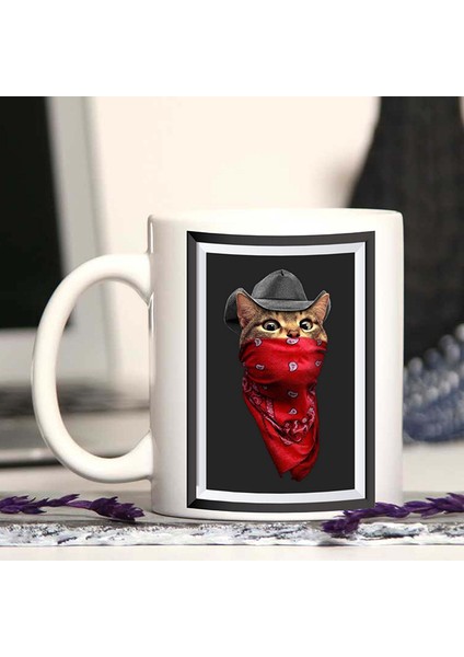 Retro Tasarım Maskeli Kedi Kupa Bardak