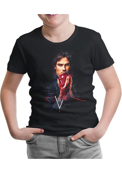 LordT-Shirt Vampire Diaries - Damon Siyah Çocuk Tshirt