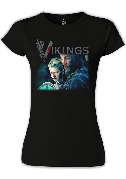 LordT-Shirt Vikings - Ragnar & Lagertha Siyah Bayan Tshirt