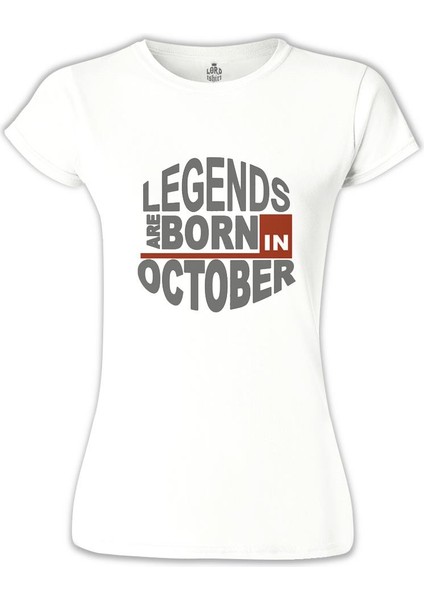 LordT-Shirt Legends Born In October - Wave Beyaz Bayan Tshirt
