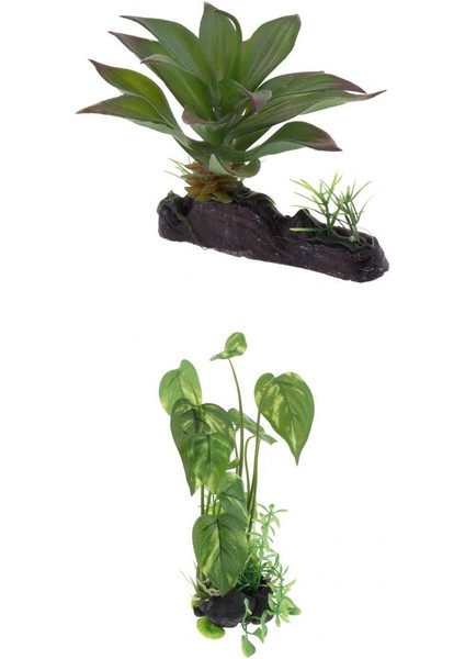 2 Adet Sürüngen Teraryum Bitki Habitat Gizleme Bitkiler Akvaryum Manzara Dekorasyon (Yurt Dışından)