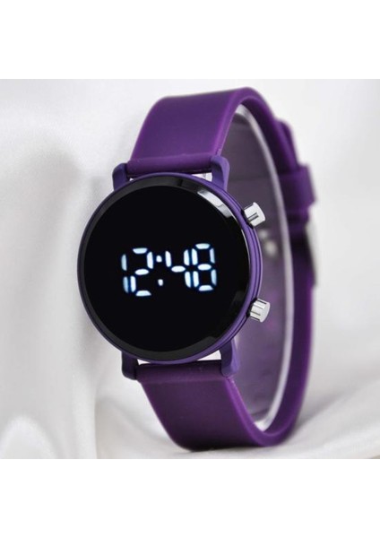 Mor Renk Silikon Kordonlu LED Genç Kız Kadın Çocuk Kol Saati SU-474