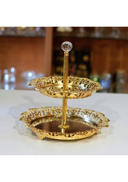 İki Katlı Sunumluk Yelpaze - Gold