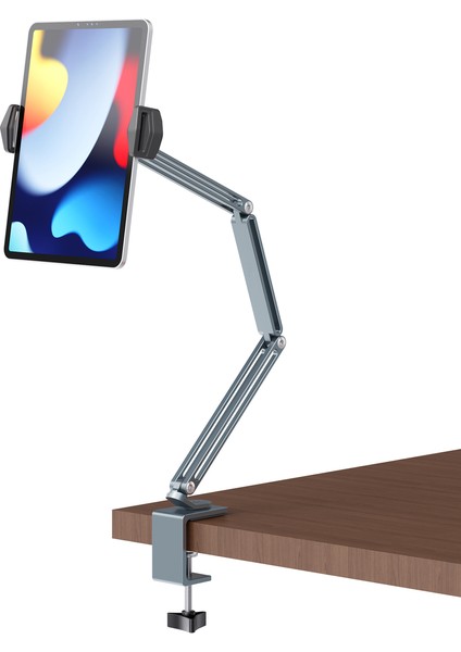 T65 Masaüstü Uzun Kollu Alüminyum Yapıda Kaliteli Kelepçeli iPad Tablet Standı