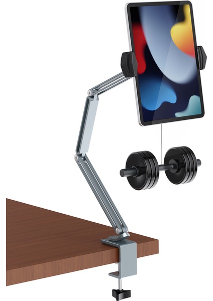 T65 Masaüstü Uzun Kollu Alüminyum Yapıda Kaliteli Kelepçeli iPad Tablet Standı