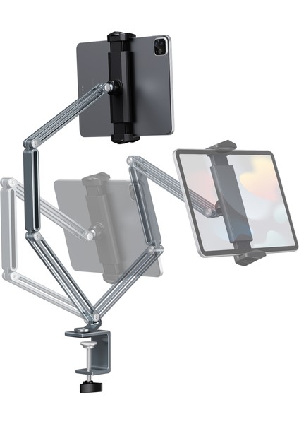 T65 Masaüstü Uzun Kollu Alüminyum Yapıda Kaliteli Kelepçeli iPad Tablet Standı
