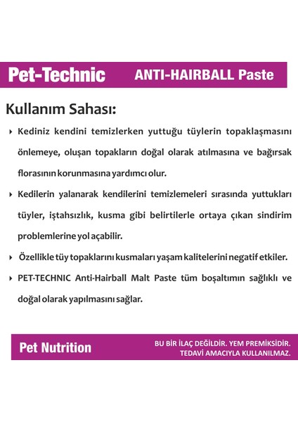 Anti-Hairball Malt Pasta Kediler Için Tüy Topağı Önleyici