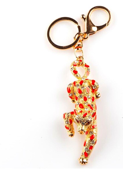 Kırmızı Kristal Taşlı Leopar Anahtarlık