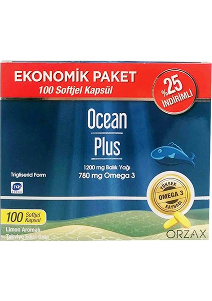 Ocean Plus Limon Aromalı Takviye Edici 100 Kapsül | Ekonomik Paket