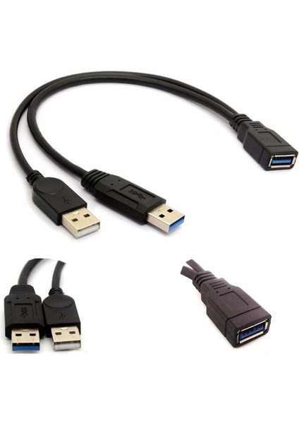 USB 3.0 Kadın Için 2 USB Erkek Uzatma Veri Kablosu Y Splitter, 1 Adet