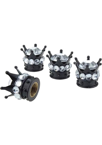 4 Krom Taç Bling Elmas Lastik / Tekerlek Kök Vana Caps Araba Kamyon Beyaz