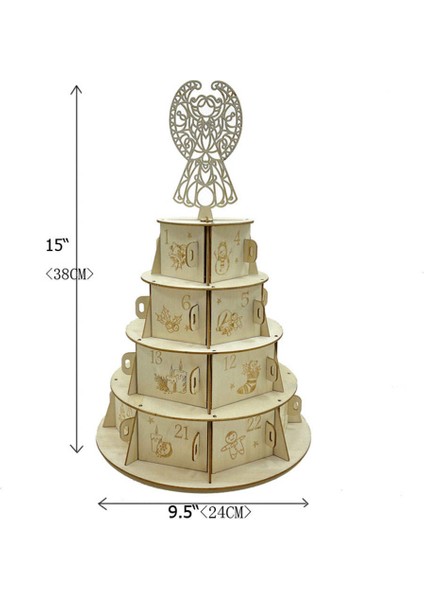 Ahşap Advent Takvim Noel Köy Dekorasyon Çekmeceli Kek Şekli Melek(Yurt Dışından)