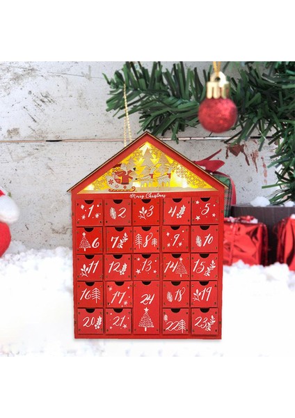 Klasik Noel Kırmızı Ahşap Advent Takvimi 24 Çekmeceli Tatil Accent 15 "h