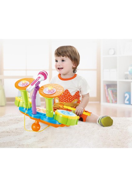 Çocuk Toddler Elektrikli Davul Kiti Mikrofon ile Set Çocuk Müzikal Oyuncaklar Yeşil (Yurt Dışından)