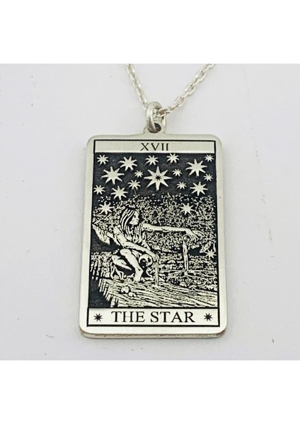 Gümüş Yıldız Tarot Kartı Plaka Kolye (BG-KLY-760)