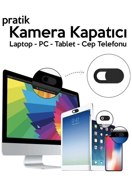 Siyah Pratik Web Kamera Kapatıcı - Ekstra Ince 0.7mm - Webcam Cover