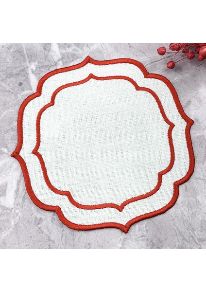 Kırmızı Renkli Çift Sargı Nakışlı Kokteyl Peçetesi