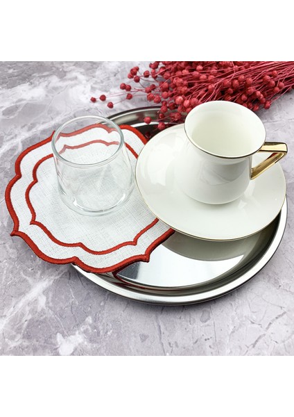 Kırmızı Renkli Çift Sargı Nakışlı Kokteyl Peçetesi modelleri