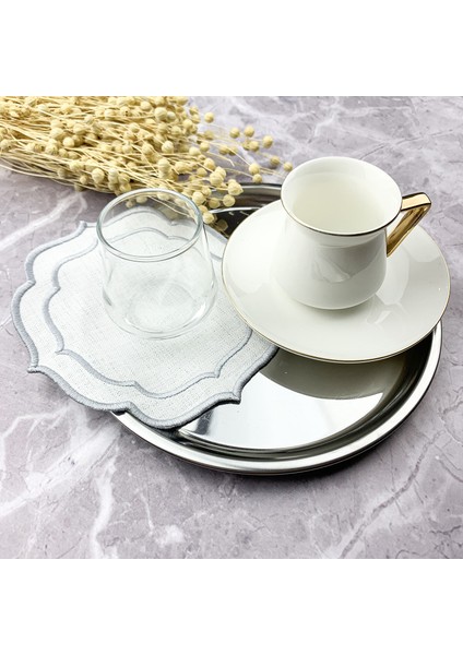 Gümüş Gri Renkli Çift Sargı Nakışlı Kokteyl Peçetesi modelleri