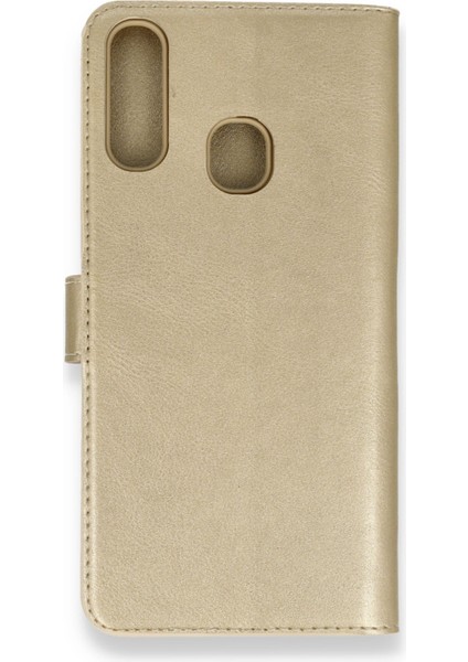 Samsung Galaxy A20S Kılıf Kapaklı Cüzdan Standlı Deri - Gold