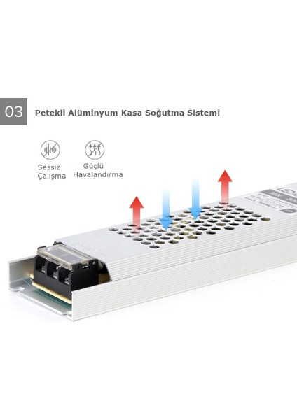 Ultra Slim 16.5 Amper Sessiz Şerit LED Trafosu Alüminyum Kasa 12V LED Trafo Adaptör