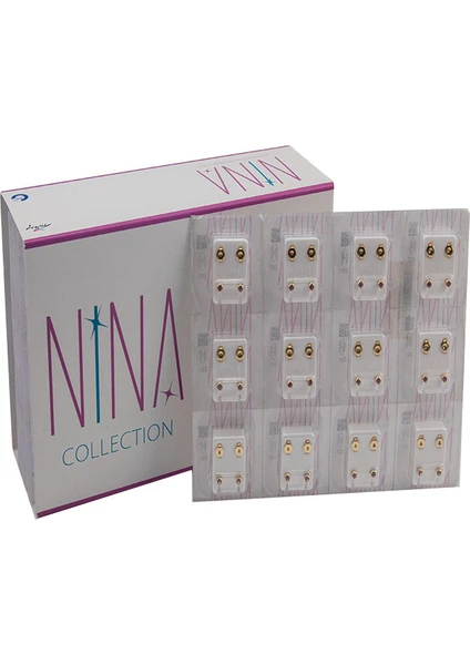 Vitrin Kutu Nina Collection Steril Kulak Delme Küpesi 12 Çift Sarıya Karışık