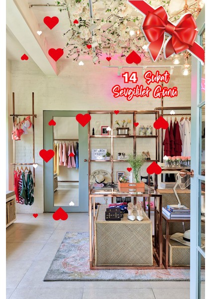 Köşe Kurdela 14 Şubat Sevgililer Günü Cam Vitrin Oda Stickerı 70CM