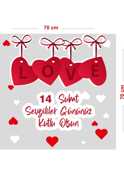 Love Yazısı 14 Şubat Sevgililer Gününüz Kutlu Olsun Cam Vitrin Oda Stickerı 70CM