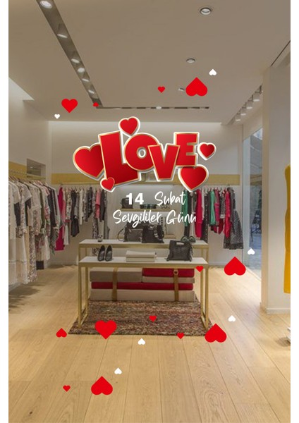 Kalp Love 14 Şubat Sevgililer Günü Cam Vitrin Oda Stickerı 70CM