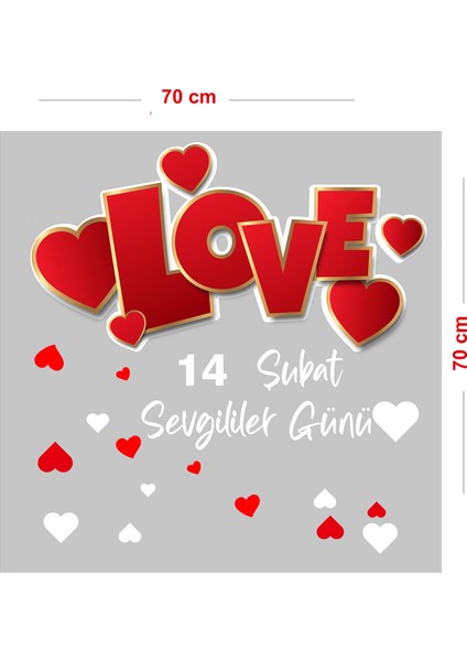 Kalp Love 14 Şubat Sevgililer Günü Cam Vitrin Oda Stickerı 70CM