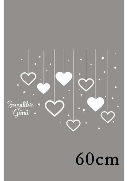 Sevgililer Günü Aşağıya Sallanan Kalp ve Yıldızlar 60 cm Sticker - Beyaz fiyatları