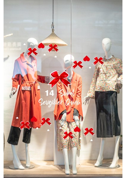 50 Adet Kalp 14 Şubat Sevgililer Günü Için Cam Vitrin Oda Süsleme Stickerı 70 cm