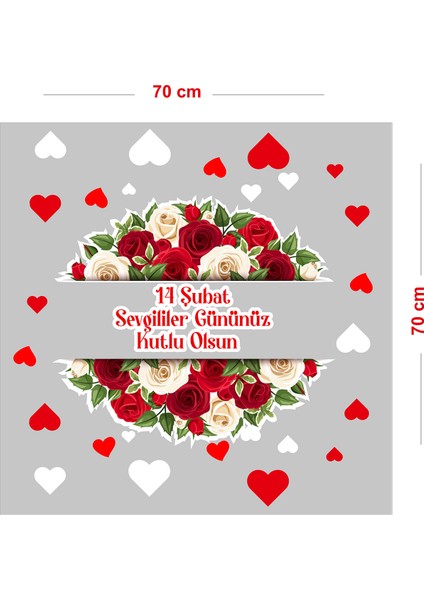 Güller Kalpler Sevgililer Gününüz Kutlu Olsun Cam Vitrin Oda Stickerı 70CM